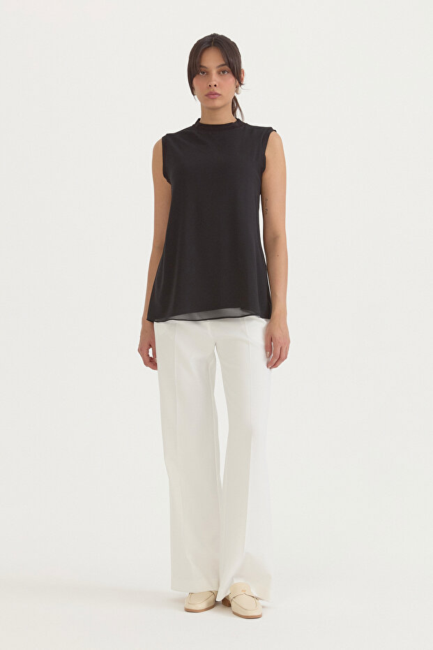 Chiffon Front Sleeveless Undergarment - Black