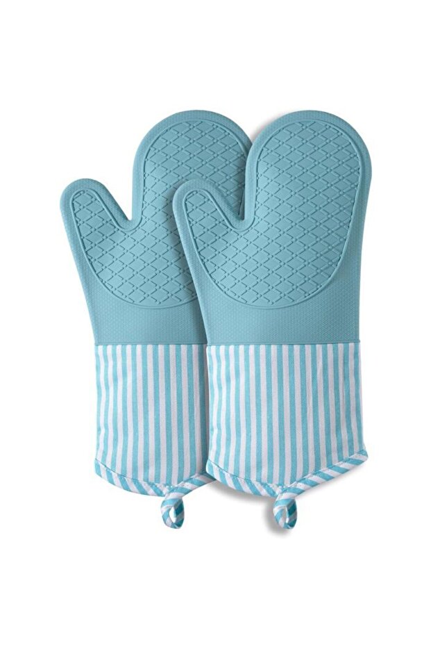 Two packs of heat-resistant oven mitts (silicone material), blue