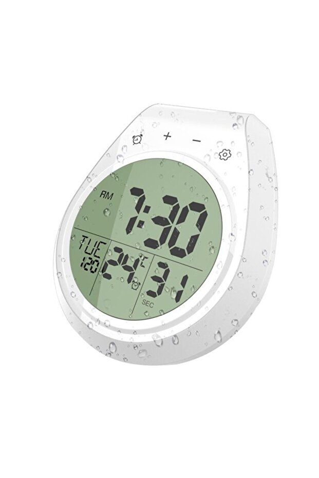 Waterproof bathroom clock, kitchen clock, alarm clock, suction cup clock, temperature sensor - white