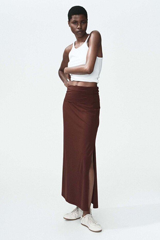Foldover-waist cotton skirt