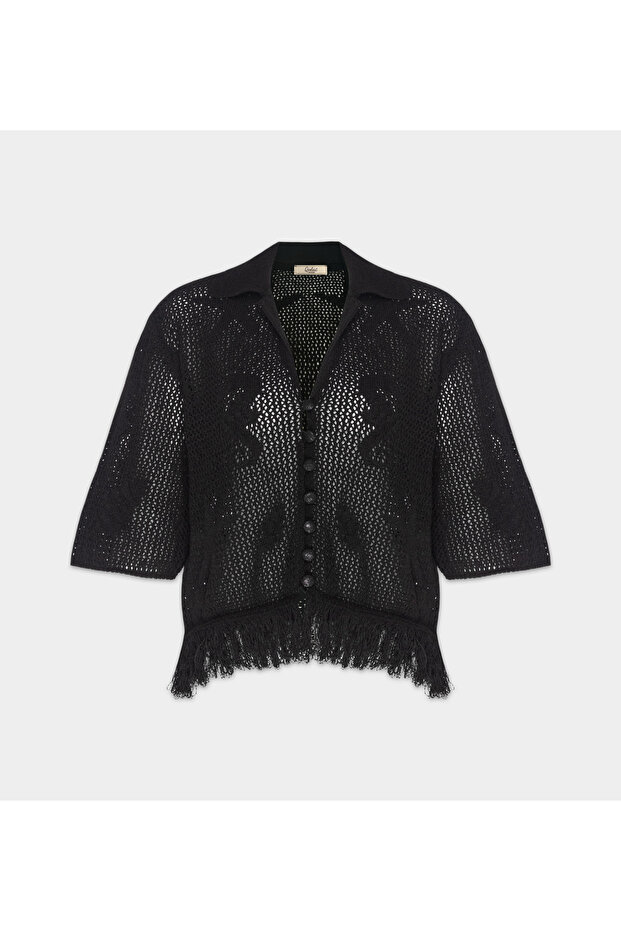 Women's Openwork Tassel Detailed Buttoned Knitwear Cardigan
