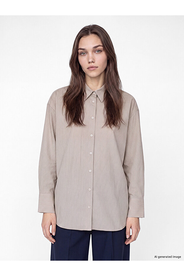 Lcw Modest Blue Striped Women's Shirt