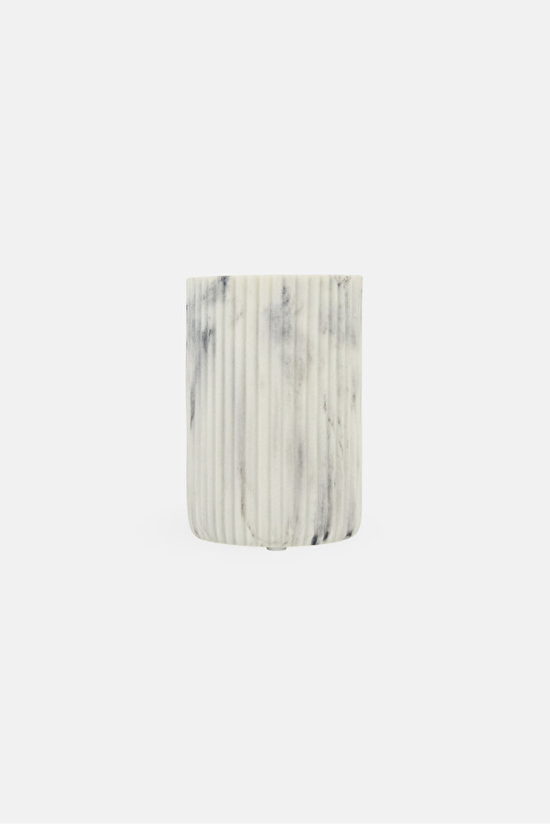 Marble Ribbed Toothbrush Tumbler, Beige