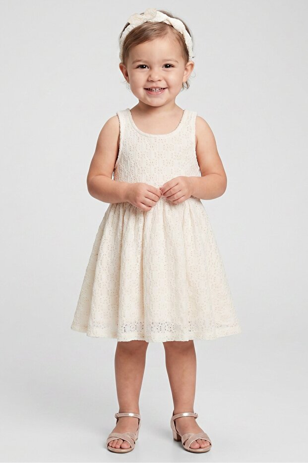 Toddlers Girl 2 Pieces Textured Sleeveless With Headband Set, Off White