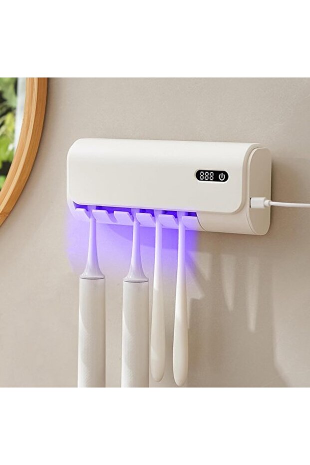UV Toothbrush Sterilizer with Holder for 5 Toothbrushes | Wall Mount, Drying Function