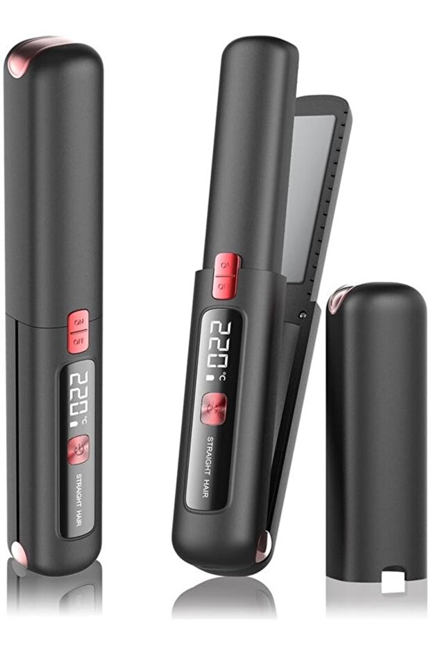 Black Mini USB Rechargeable 2-in-1 Hair Straightener and Curling Iron