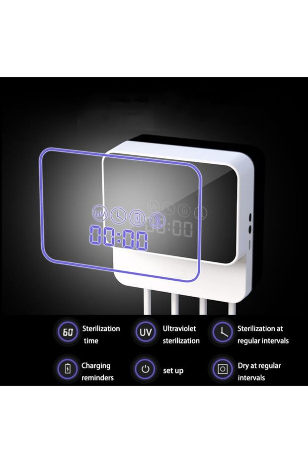 Non-perforated UV toothbrush sterilizer - 99.9% - constant temperature drying - LED display - four-seat series - Bathroom Wall-Mount (white)