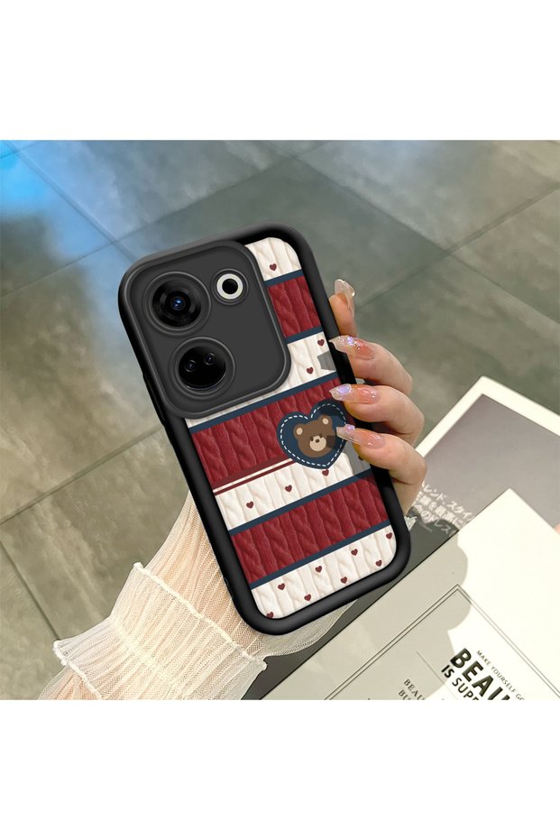Tecno Camon 20 Pro 4g Compatible Cute Bear Protective Case, Mix of Ecocell and Lines, Impact Blocking