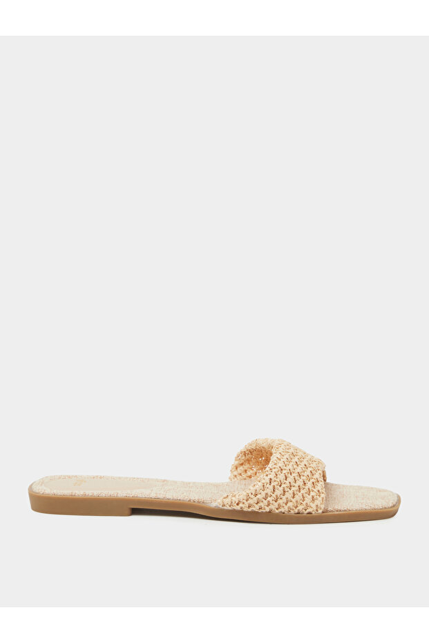 Beige Weave Pattern Open Toe Flat Sandals