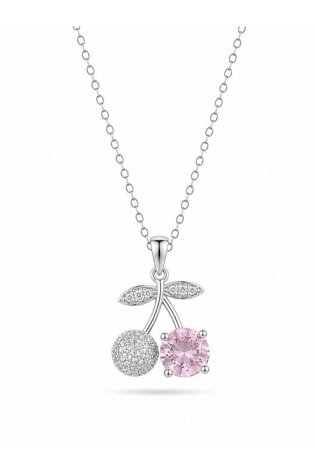 316L Steel Chain Silver Color Pink Cherry Model Necklace