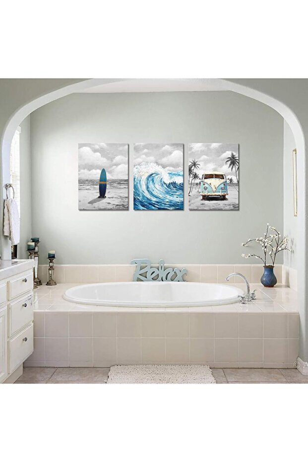 30x40 cm 3 Panel Gallery Wrapped Canvas | Beach Surf Ocean Wave Wall Art | Coastal Decor