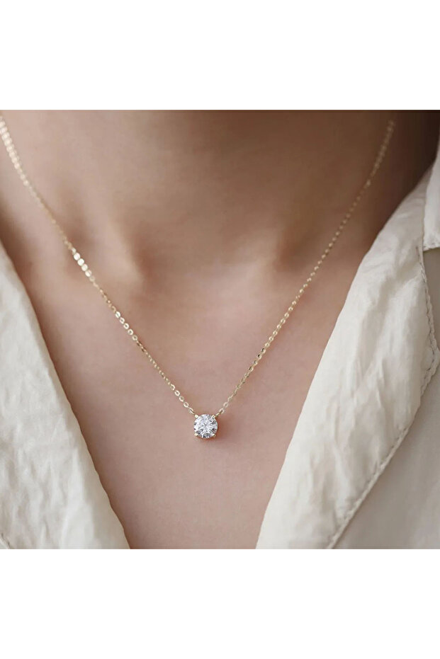 45cm Golden 925 Sterling Silver 18k Gold Plated Necklace Versatile Single Sparkling Zircon Clavicle