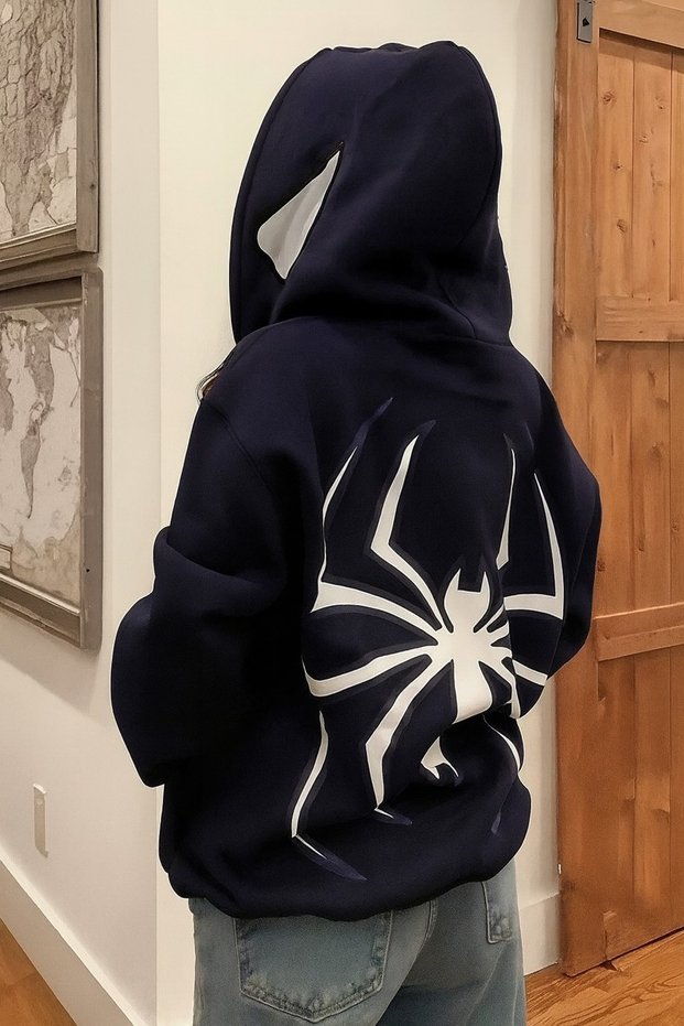 Unisex 3 Thread Kangaroo Pocket Hooded Sweatshirt Custom Spider Printed Comfortable Casual Style