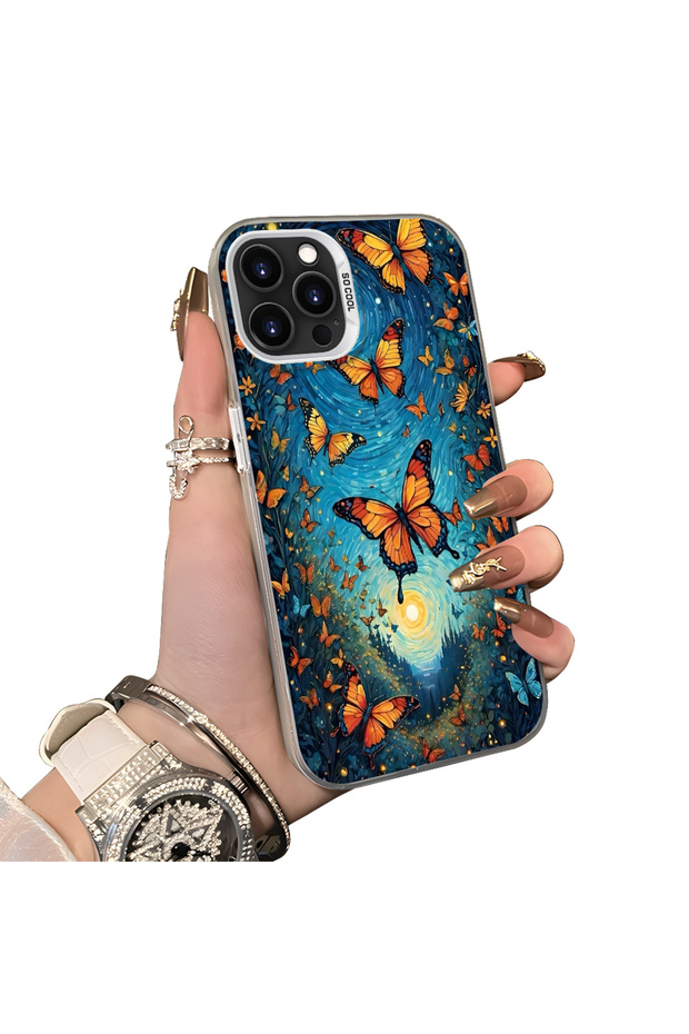 iPhone 13 Pro Compatible Silicone Edge Hard Back Case Couple Phone Case Butterfly Pattern