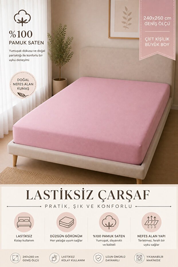 100% Cotton Satin Non-Elastic Premium Bed Sheet