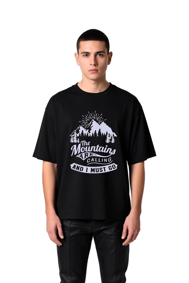 Men's Oversize T-Shirt Mountain Graphic Print Outdoor Adventure Theme Relaxed Fit Casual Wear Modern Stylish