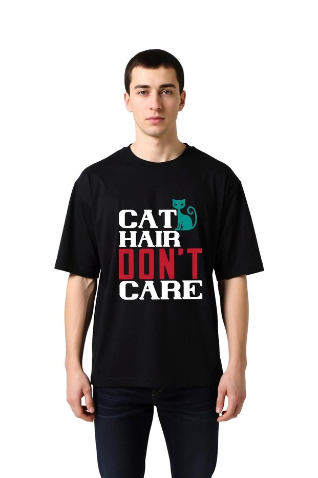 Men's Oversize Printed T-Shirt Cat Lover Humorous Design 100% Cotton Relaxed Fit Casual Modern Stylish