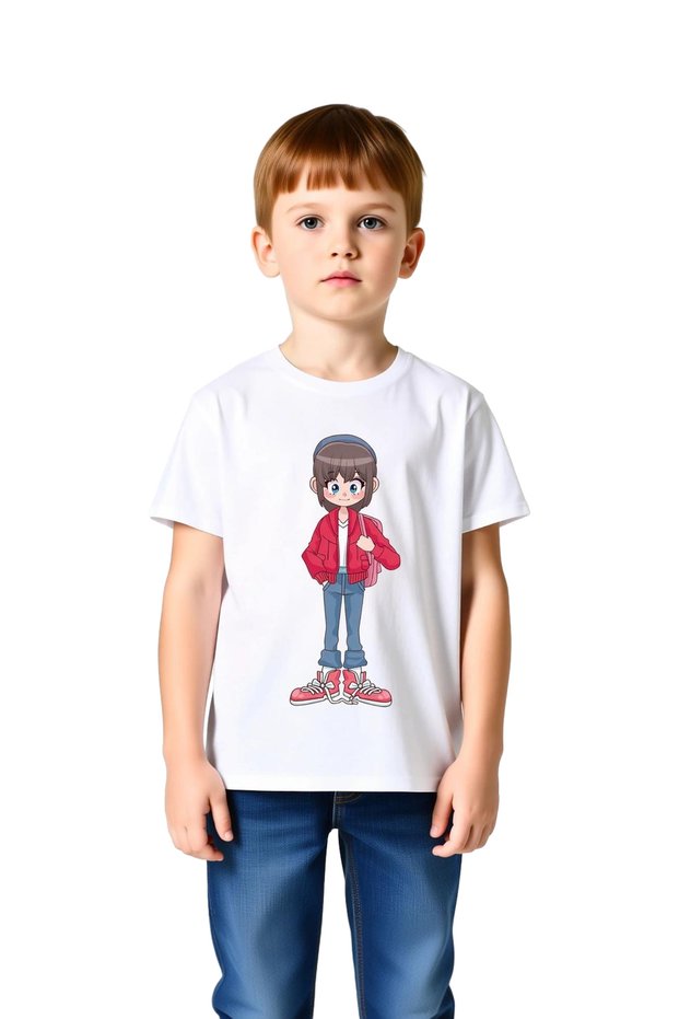 Children's Anime Character Printed T-Shirt 100% Cotton Short Sleeve Round Neck Relaxed Fit Casual Modern