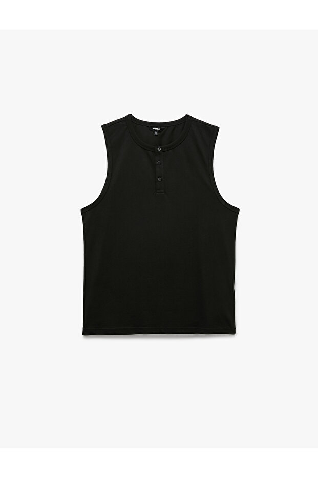 Cotton Regular Fit Hakim Collar Sleeveless Buttoned Undershirt