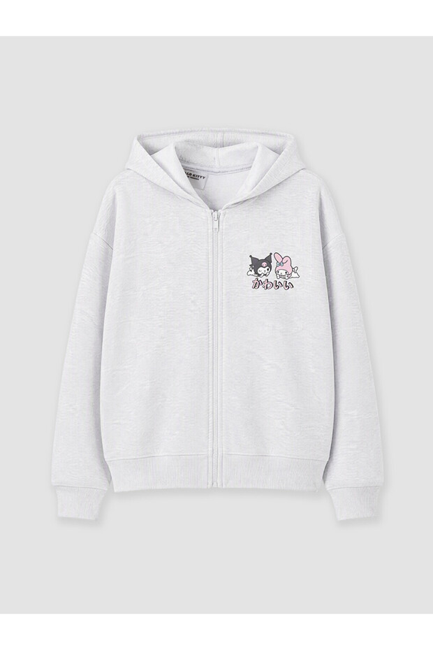 Gray Hooded Hello Kitty Printed Girls' Sweatshirt