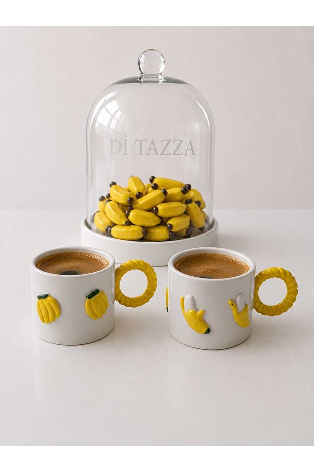 Handmade 2-Person Three-Dimensional Banana Embossed Coffee Mug Cup 200 ml
