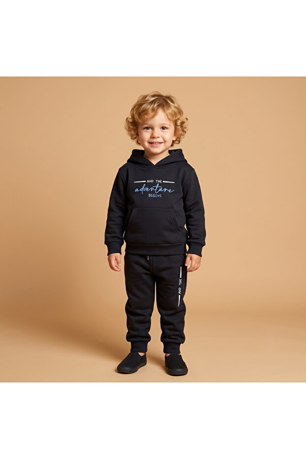 Boy-Girl Baby Child 2 Thread Pocket Printed Hooded Tracksuit Set