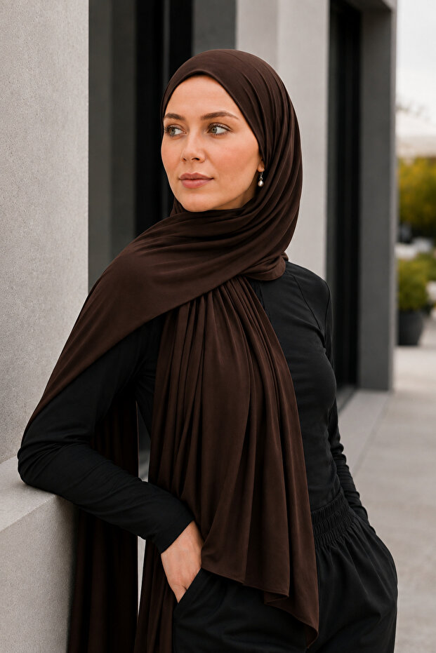 Hijab Combed Cotton Shawl Jersey Lycra Shawl Hijab Bitter Brown
