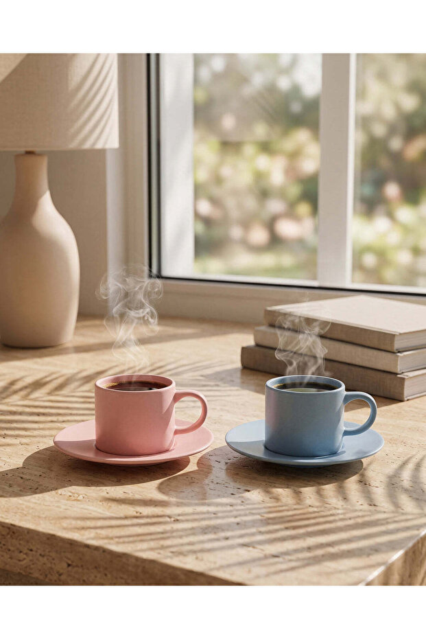Blue And Pink Ceramic Tea Cup and Sucer (4 Piece)