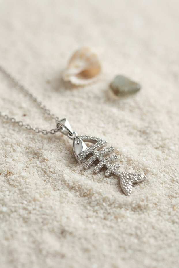 Ramia-Premium | 316L Steel Chain Silver Color Minimal Zircon Stone Fish Bone Necklace Tj-Bko11185 |