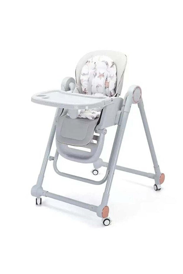 Multi-Function Baby High Chair for Feeding and Dining with Adjustable Recline, Removable Tray, Comfortable Seat Cushion, Anti-Slip Lockable Wheels, Large Under-Seat Storage Basket, Foldab