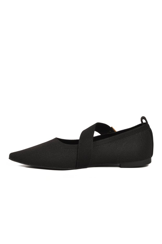 Black Knitted Breathable Pointed Toe Banded Women's Ballerinas 855214 Z