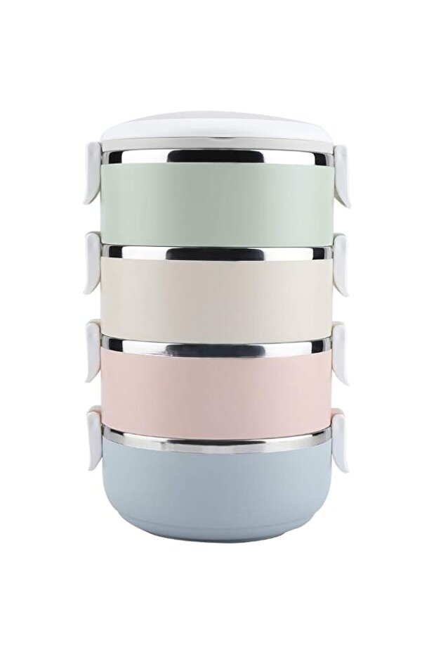 4 Layer 2800ml Stainless Steel Lunch Box, Leakproof | Modular stackable design from 700ml to 2800ml, vented lid for easy opening, foldable handle for compact storage,