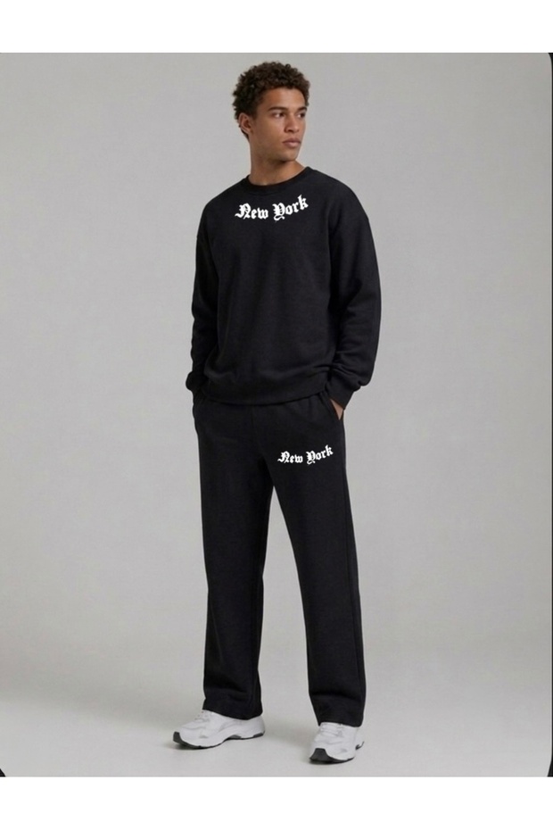 New York Collar Printed Men's Tube-Cut Cyclone Collar Bottom/Up Trouser Track Suit