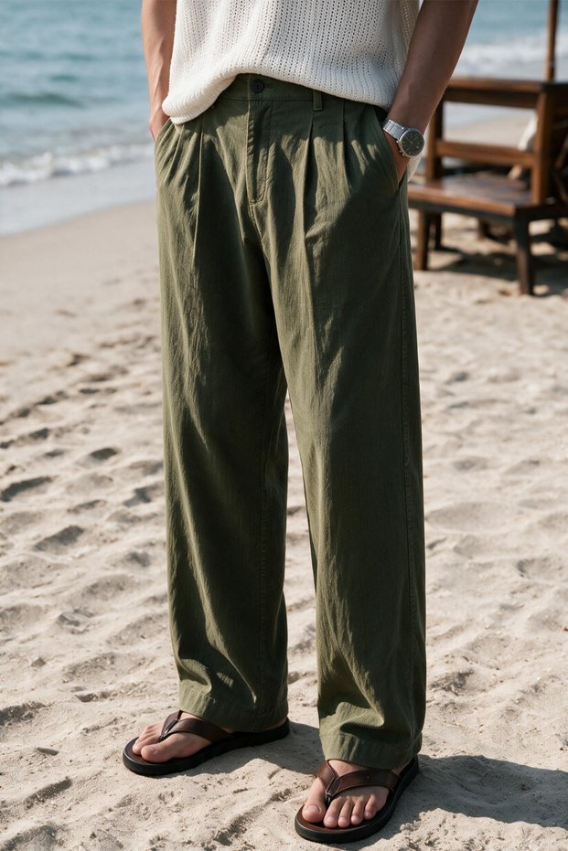 Siena Men's Premium Double Pleated Detailed Linen Baggy Trousers