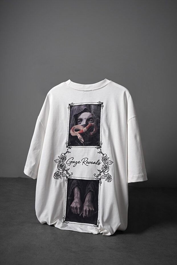 Men's White Gaze Reveals Velvet Patch Oversize Tshirt
