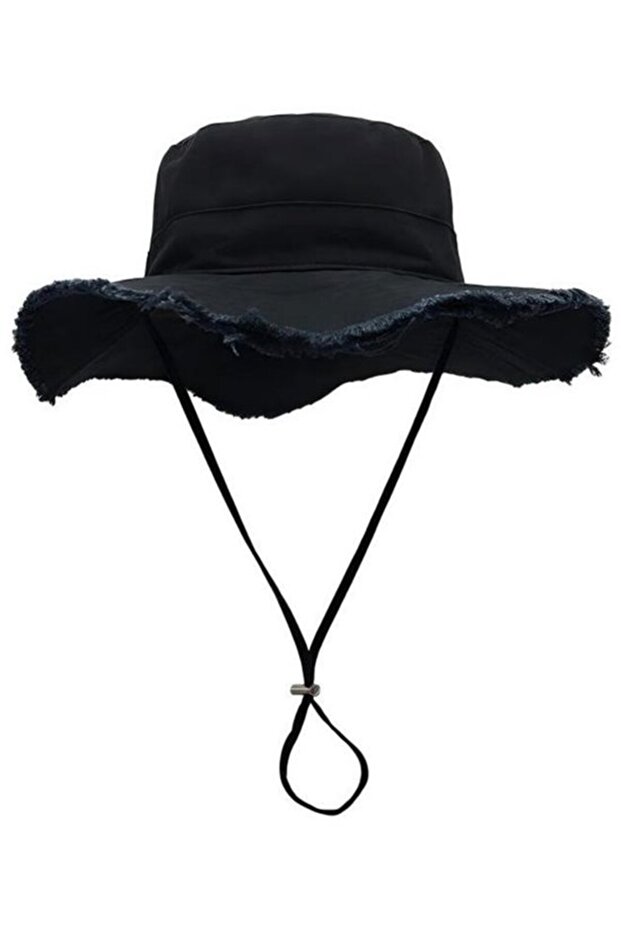 Fisherman hat 56-60cm unisex UV foldable adjustable wide brim tassel.