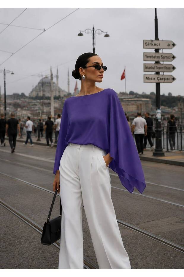 Etoile Drapeli Flowy Viscose Premium Textured Boat Neck Stylish Blouse\ Poncho\ Cape
