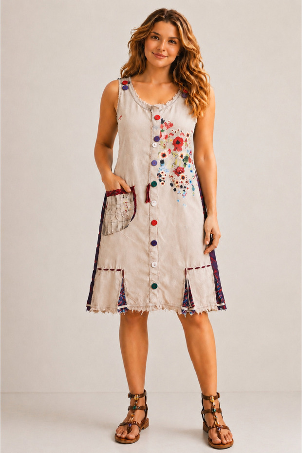 Bohem Design Handcrafted Tencel Ecru Dress