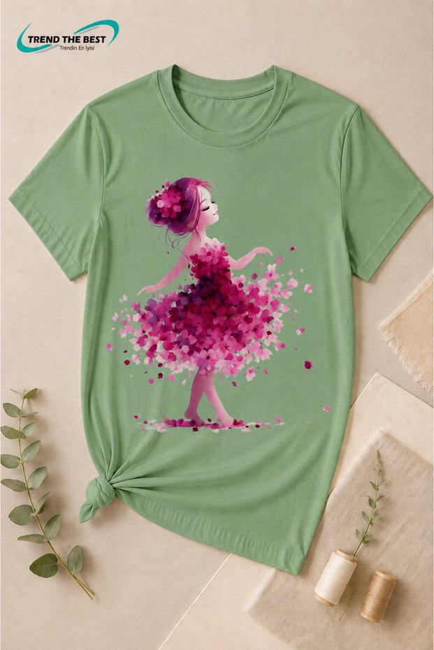 Summer Ballerina Red Flowers Printed Girls' and Adults' Single T-Shirt