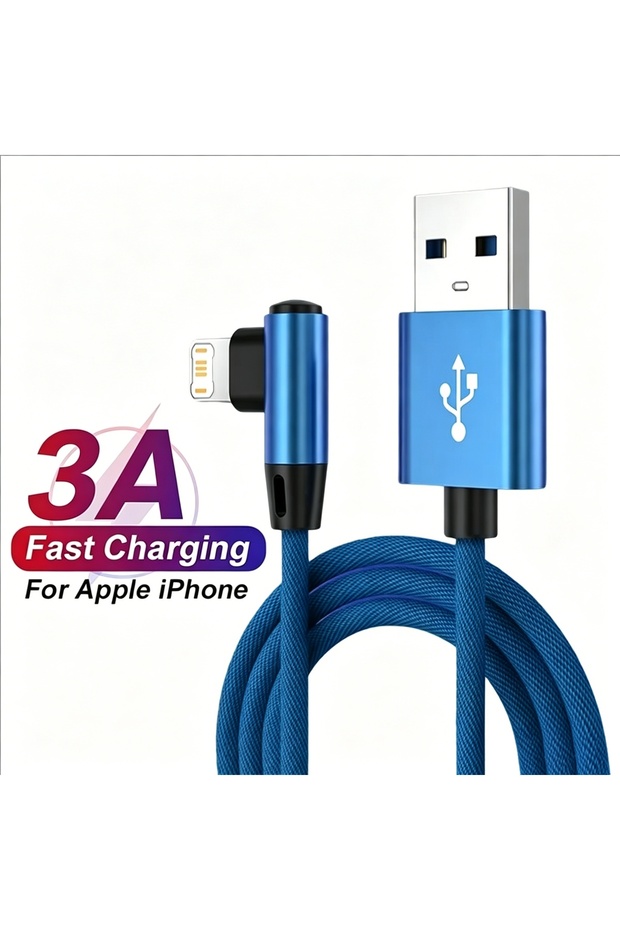 1.5m Blue Fast Charge Right Angle USB Cable 90 Degree Elbow Gaming Charger for iPhone 13 14 pro 11 1