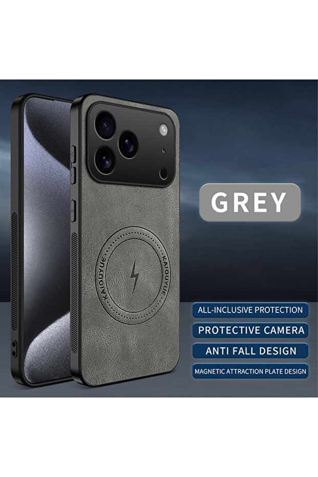 Galaxy S26 Ultra Grey Magnetic Leather Case For Magsafe Samsung S26 S25 Edge S24 S23 S22 S21 FE Plus