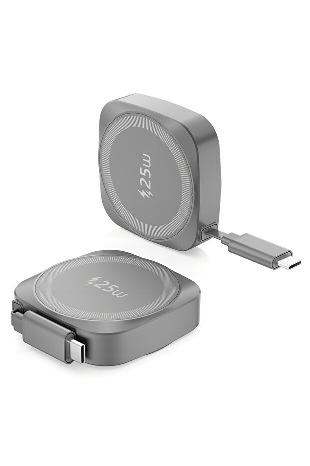Grey 25W Qi2 Magnetic Wireless Charger for iPhone 17 16 15 Pro Max & AirPods, Fast Charging Pad with