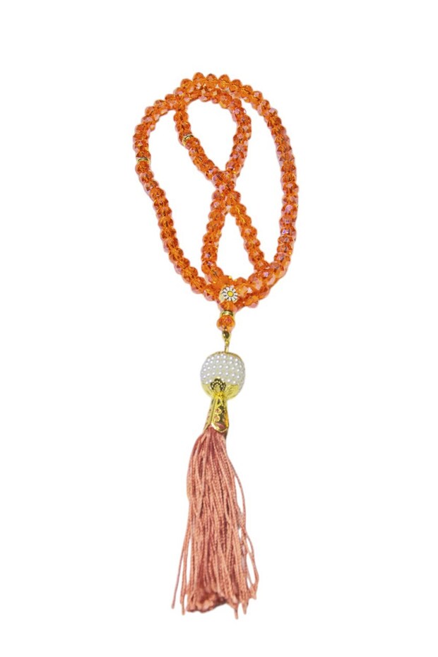 Pearl Patterned Tasseled 99 Gift Prayer Beads - 8 mm Crystal Orange