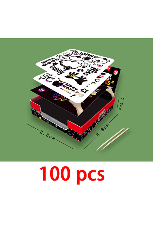 100 ورقة 100/10 قطع من بطاقات ورق ملاحظات صغيرة بألوان قوس قزح مع قلمين و2 استنسل رسم للأطفال