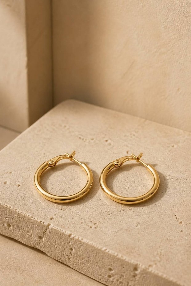 Gold Color 22 mm Steel Plain Classic Hoop Earrings - Minimalist Clip-On Hoop Earrings
