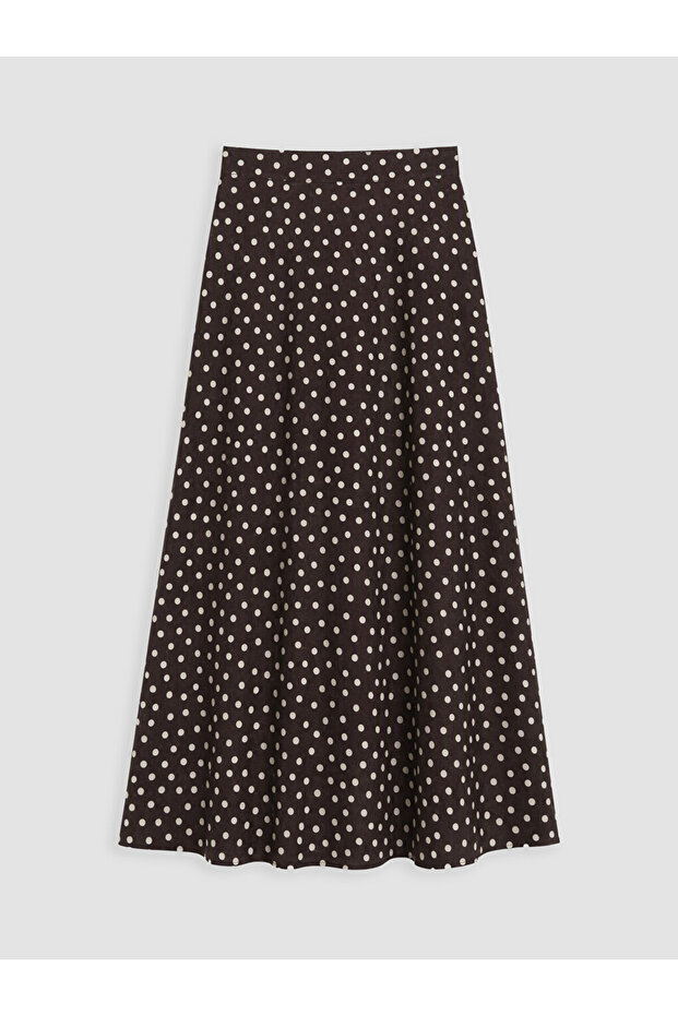 Brown Polka Dot A-Line Skirt with Zipper at the Waist