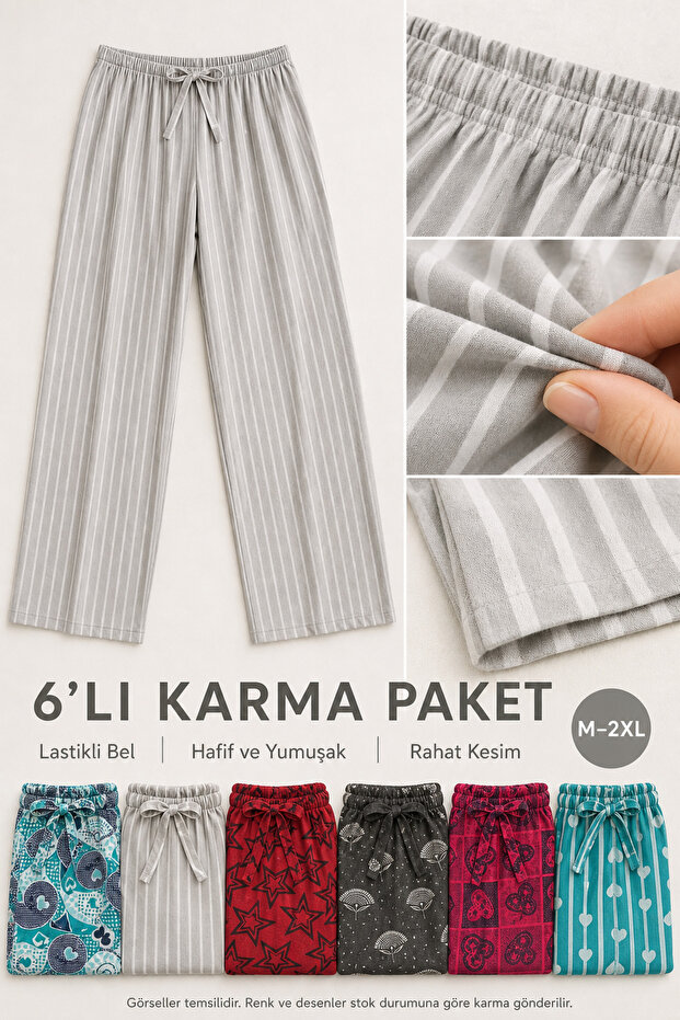 Women's Pajama Bottoms 6-Pack Mixed Patterns Thin and Soft with Elastic Waist