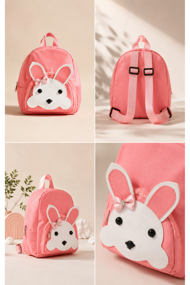 Boys-Girls Mini Backpack - Rabbit and Football Pattern, Zipper Closure, Adjustable Strap, Kindergarten and Daily Use Bag