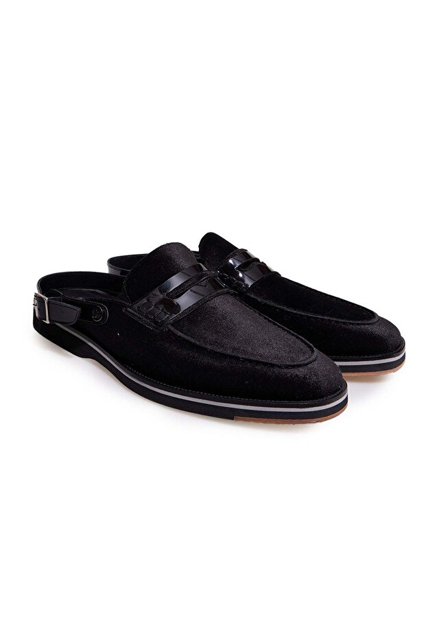 Black Color Laceless Genuine Velvet Men's Half Shoes