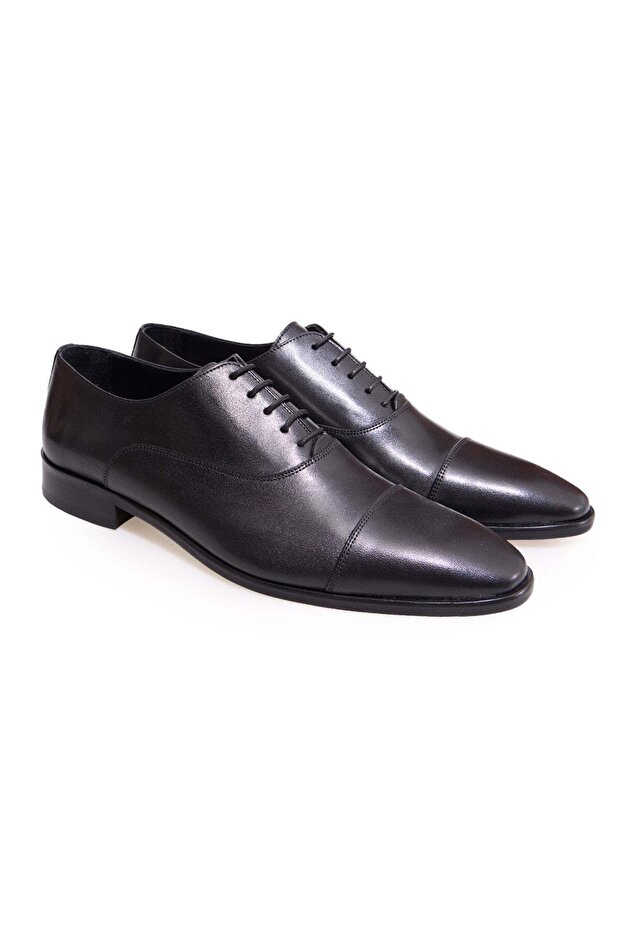 Black Color Lace-Up Genuine Leather Men's Shoes